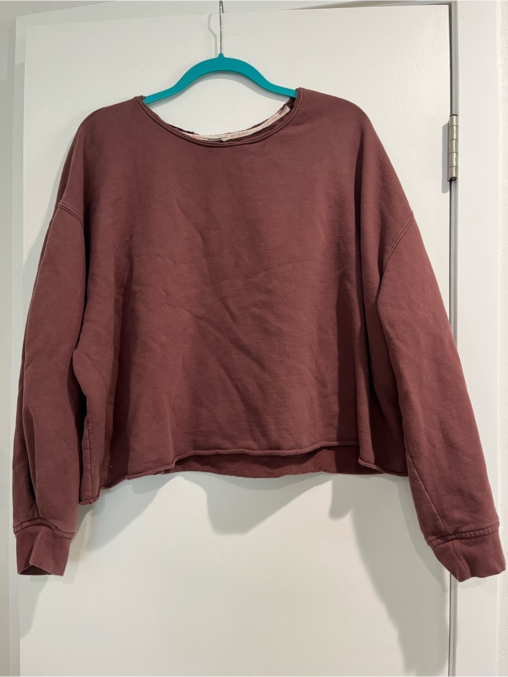 Left On Friday Burgandy Scoop Neck Pullover Sweatshirt